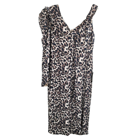 Lavish Alice Asymmetrical Cold Shoulder Velvet Cocktail Dress Sz 2 Leopard NWT - Picture 2 of 7